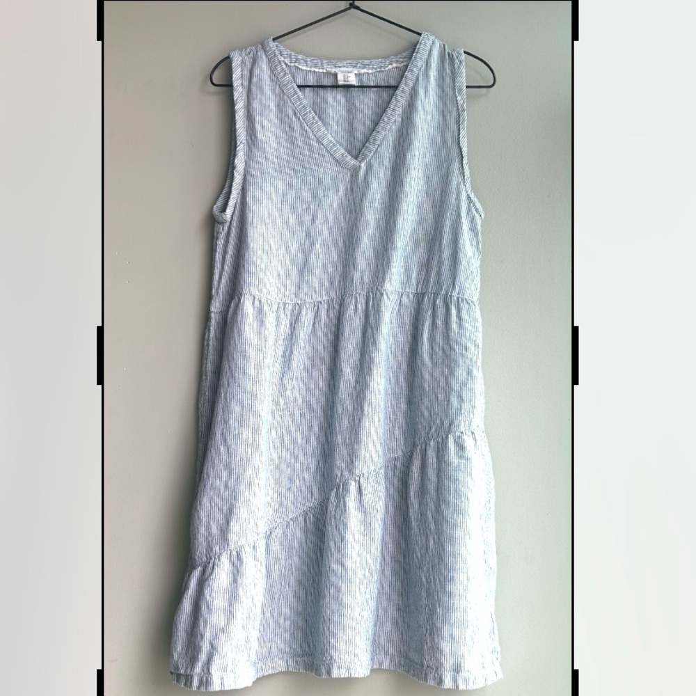 LUCKY BRAND sleeveless blue white striped linen v-neck dress - Picture 1 of 7